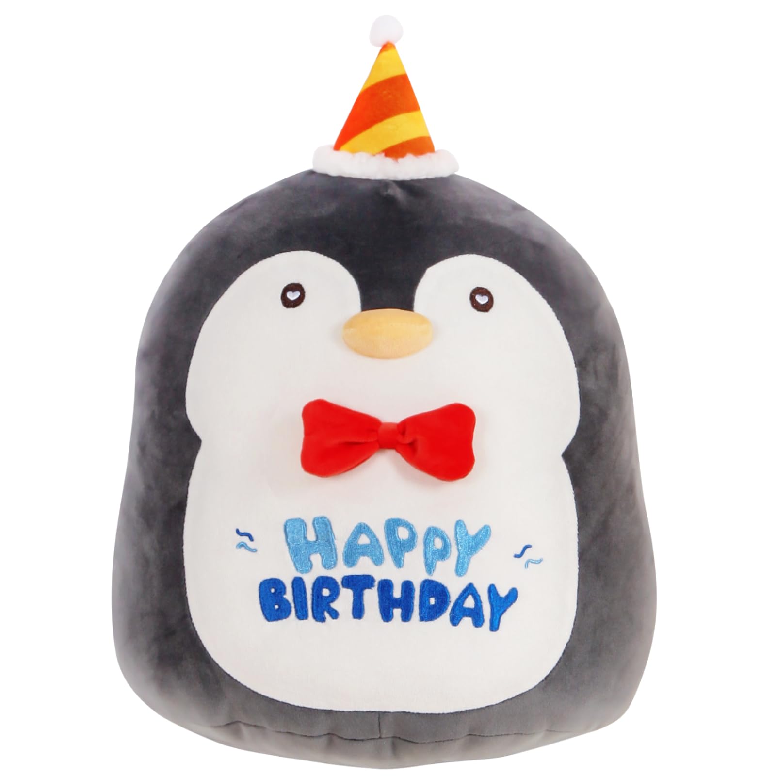 Haijunya 12 Inch Happy Birthday Penguin Plush Pillow, Soft Penguin Plushies Toy, Cute Ocean Stuffed Animal Home Room Decoration